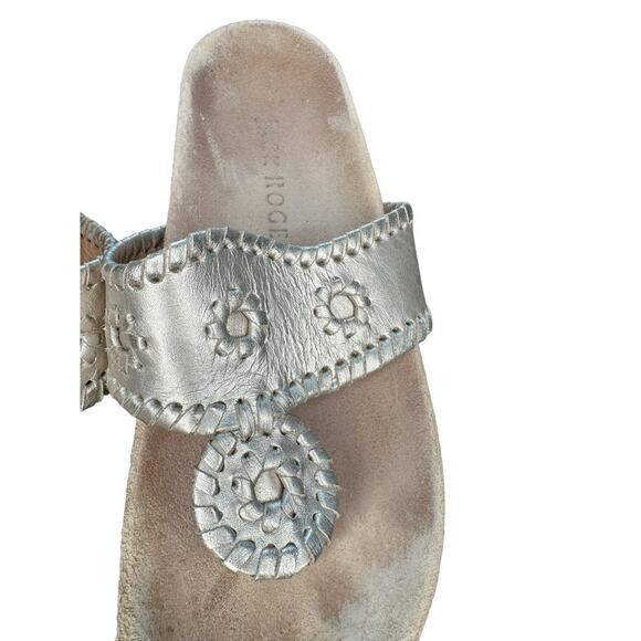 Jack Rogers Gold Metallic Whipstitch Leather Slip On Thong Flat Sandal Size 7 - Picture 3 of 11